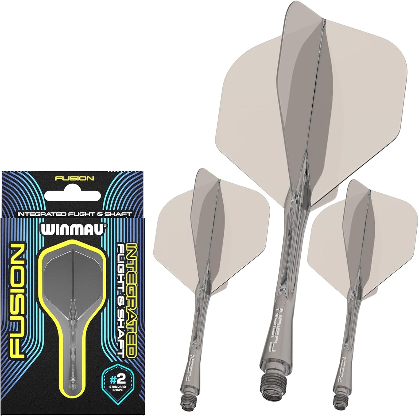 WINMAU Darts Fusion Integrated Flight & Shaft System - No.2 Shape and Design - Available in Short, Intermediate & Medium - Available in Variety of Colours
