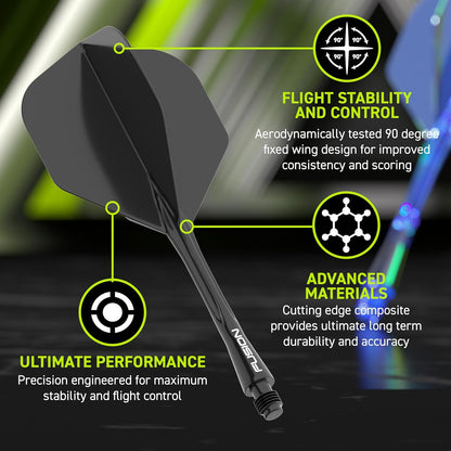 WINMAU Darts Fusion Integrated Flight & Shaft System - No.2 Shape and Design - Available in Short, Intermediate & Medium - Available in Variety of Colours