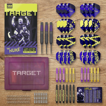 Target Darts Luke Littler Brass Dart Set with Fixed Steel Tip Points, 22G | Pro Grip Shafts & No.2 Pro Ultra Dart Flights | 100 Piece Professional Dart Set & Accessories for Any Player