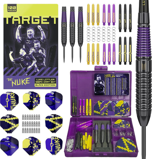 Target Darts Luke Littler Brass Dart Set with Fixed Steel Tip Points, 22G | Pro Grip Shafts & No.2 Pro Ultra Dart Flights | 100 Piece Professional Dart Set & Accessories for Any Player