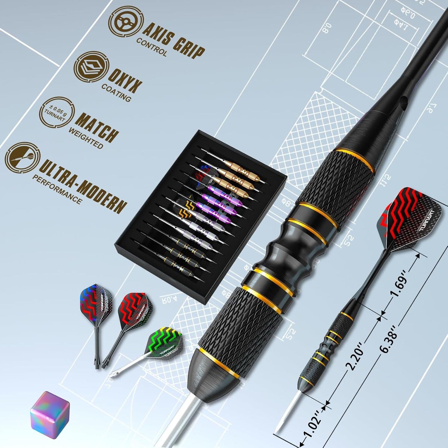 Turnart Darts Metal Tip Set - Steel Tip Darts Darts Set Professional Metal Darts